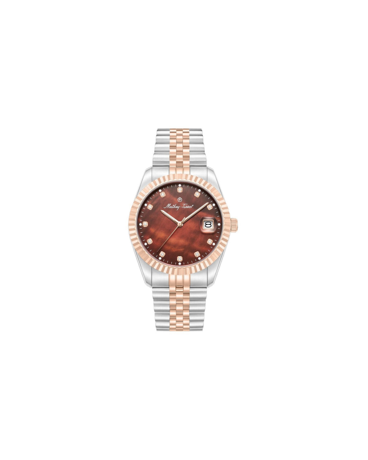 Mathey Tissot Quartz - Brown pearl dial in Rose gold and stainless