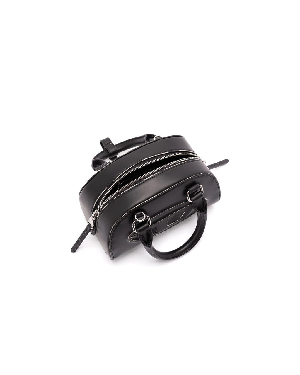 Black leather backpack on a white background