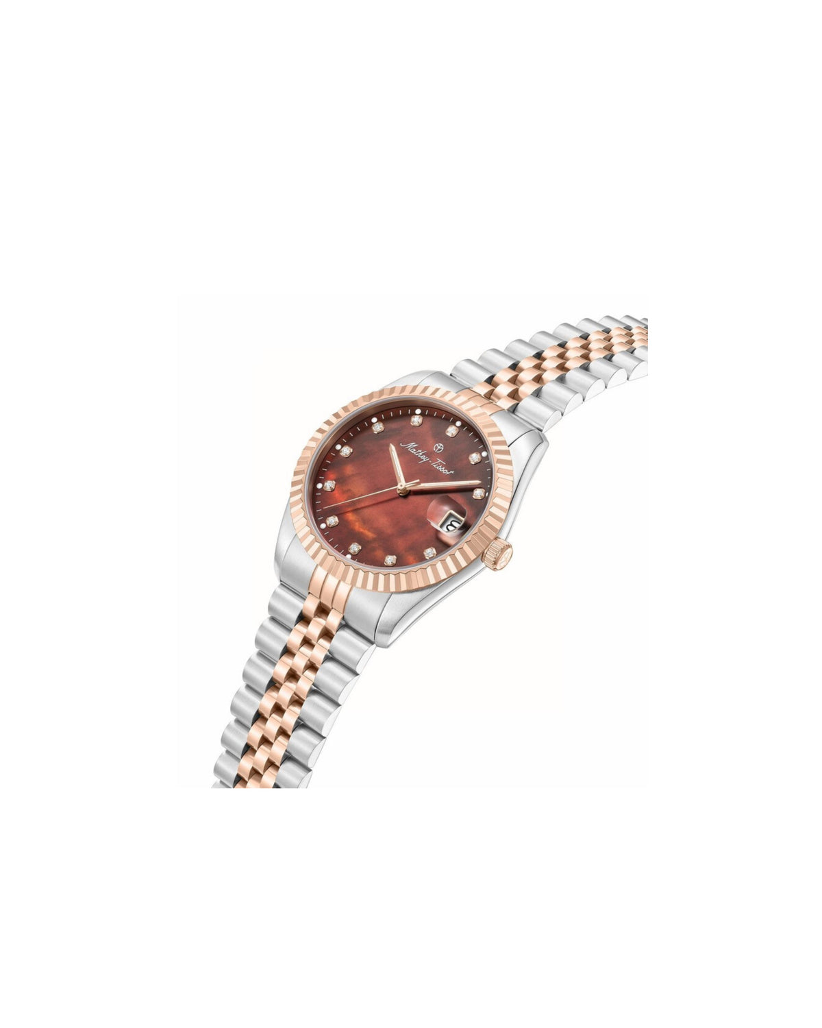 Mathey Tissot Quartz - Brown pearl dial in Rose gold and stainless