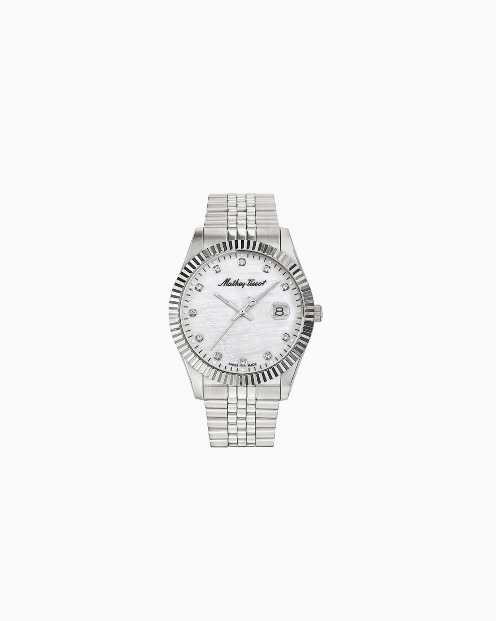 pearl dial mathey tissot watch in stainless steel with silver tone fininsh