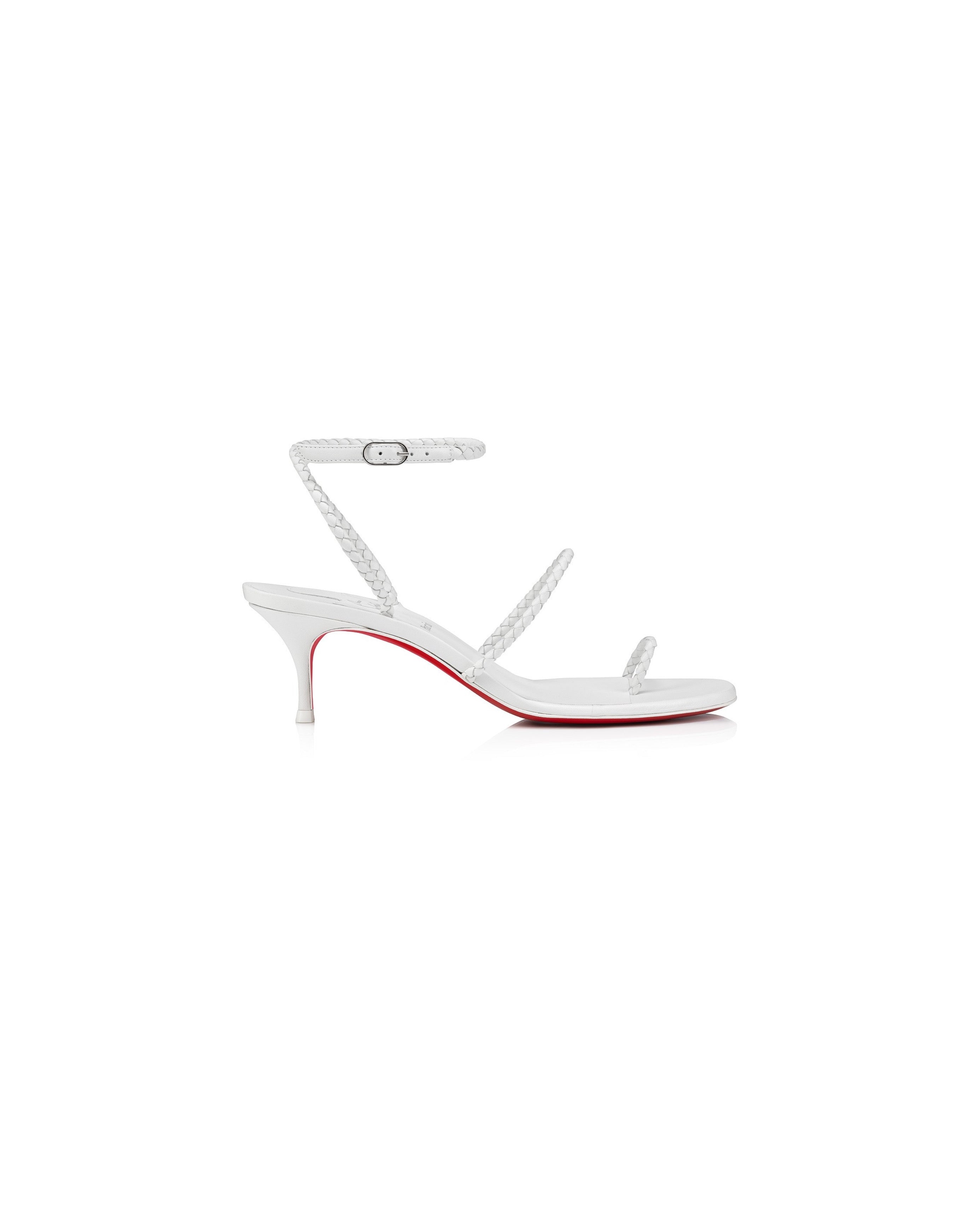 White high-heeled sandal with red interior on a white background